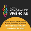 Prêmio Memorial de Vivências abre processo de seleção de pareceristas, inscrições até 02 de fevereiro de 2022