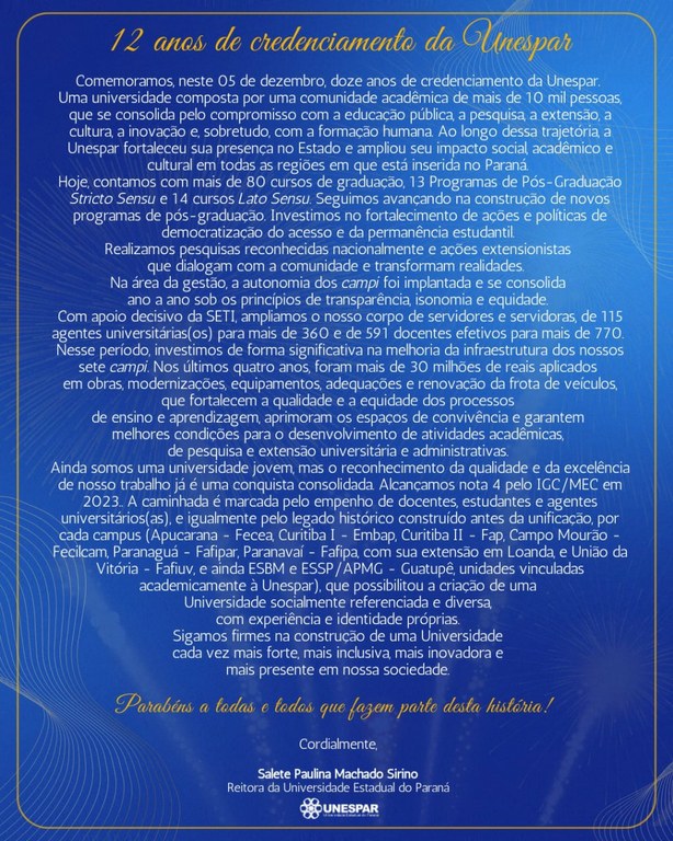 12 anos de credenciamento da Unespar