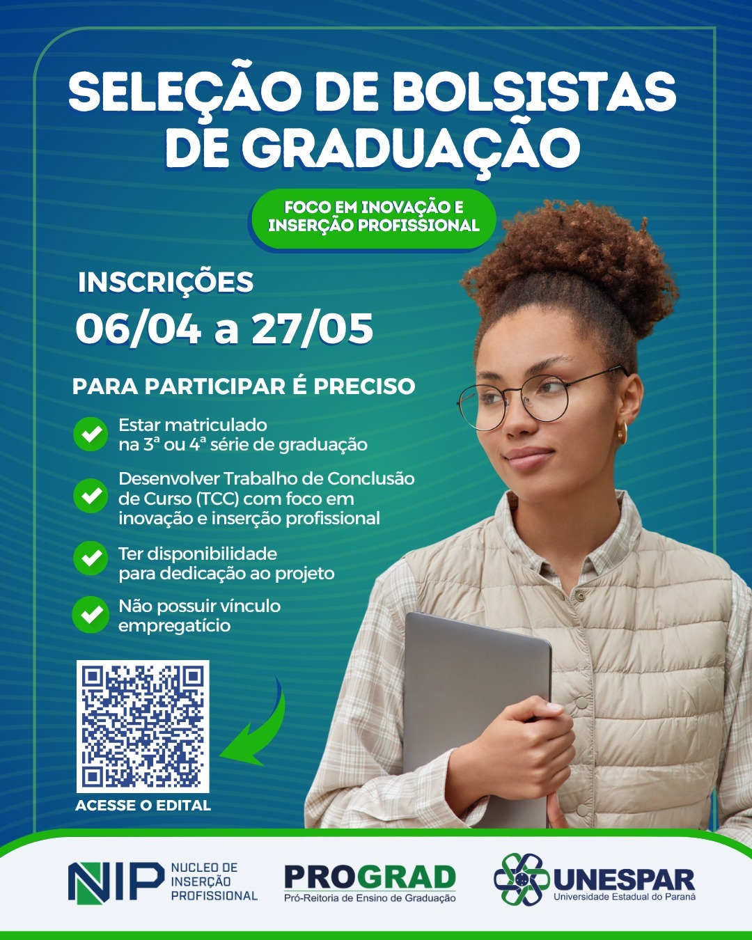 Estudantes de graduação podem se inscrever para bolsas de desenvolvimento de TCC