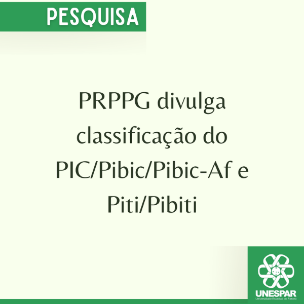 PRPPG divulga classificação do PIC/Pibic/Pibic-Af e Piti/Pibiti