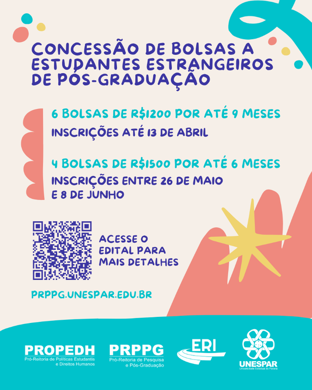 PRPPG, ERI e Propedh lançam edital de concessão de bolsas a estudantes estrangeiros de pós-graduação